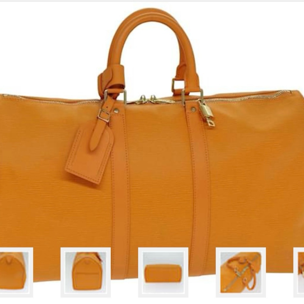 Louis Vuitton Epi keepall 45 tangerine Leather Travel Bag